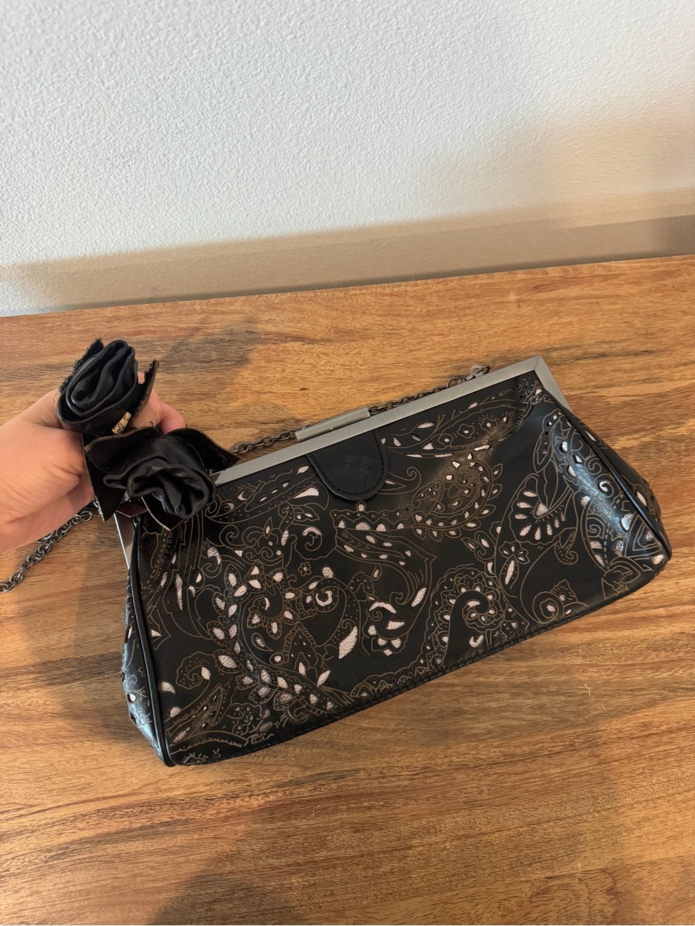 Patricia Nash Black Paisley Evening Clutch with Chain Strap